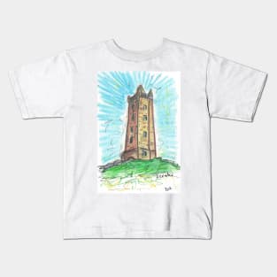 Scrabo Tower Newtownards oil pastel drawing Kids T-Shirt